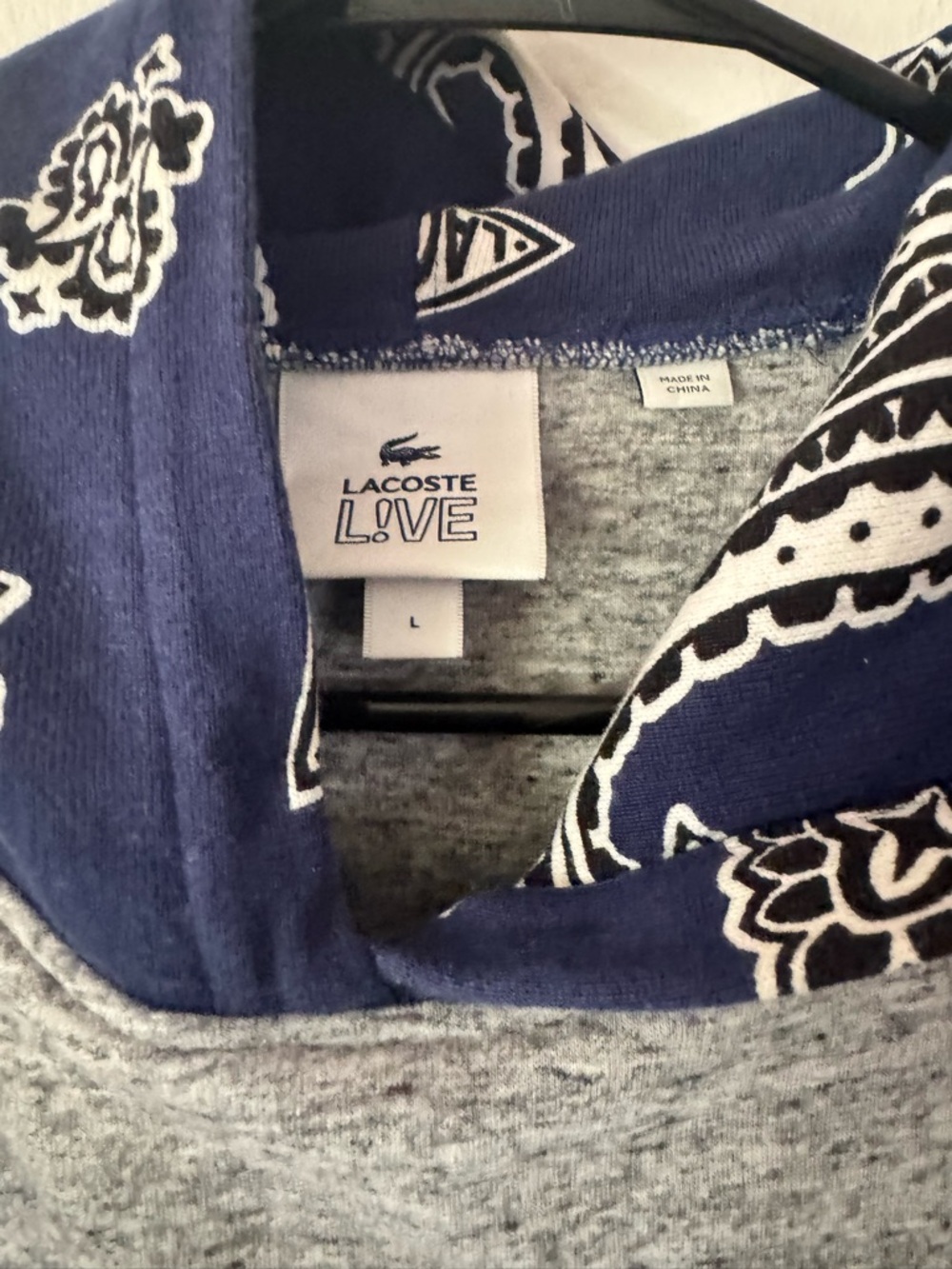 Lacoste Gray Pullover Sweatshirt with Navy Bandana Hood - Picture 3 of 4